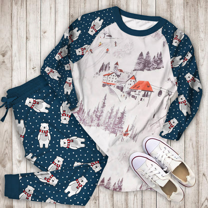 Winter Skiing Pajama Set |Sleepwear Pjs Sets | Raglan Shirt Pants Set