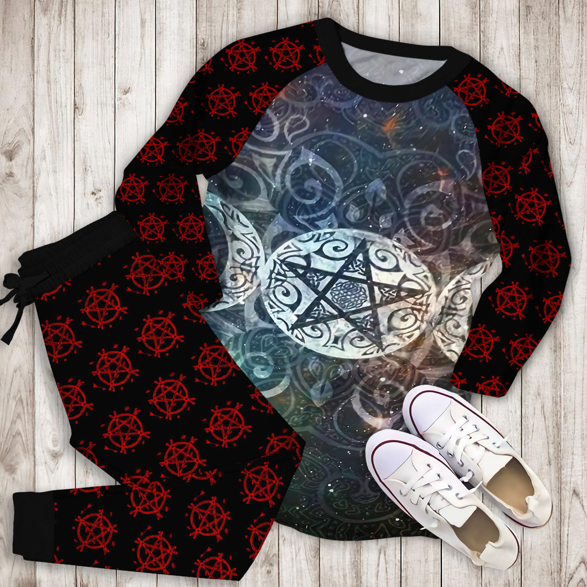 Wicca Pajama Set | Pajamas | Cotton Sleepwear Sets | Soft Long Sleeve Pjs | Raglan Shirt and Pants Set