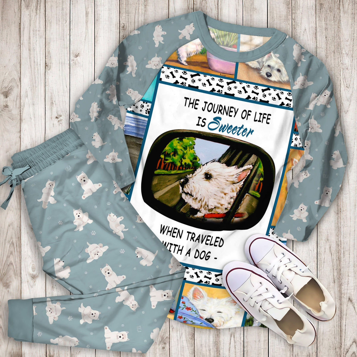 Westie Pajama Set | Pajamas | Cotton Sleepwear Sets | Soft Long Sleeve Pjs | Raglan Shirt and Pants Set