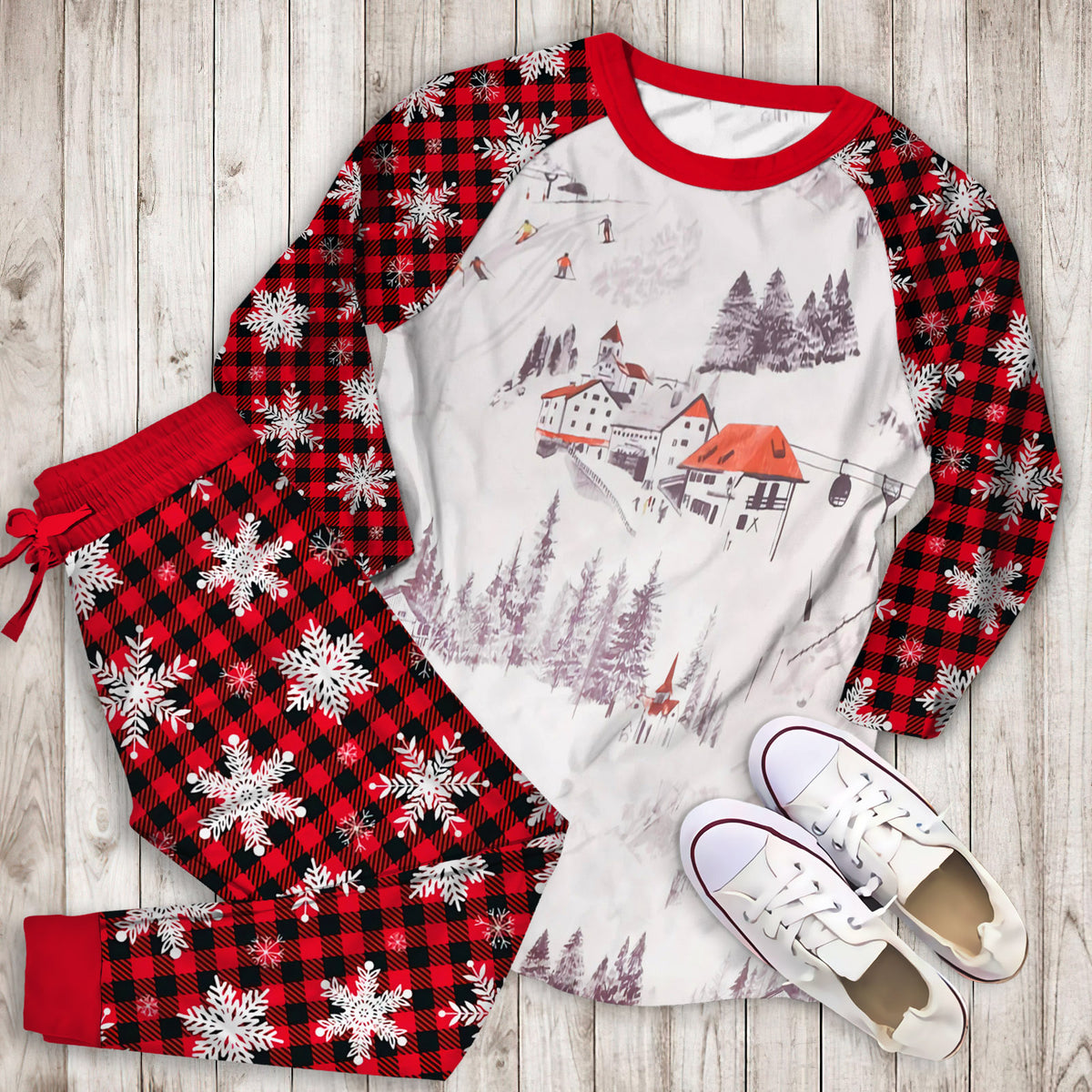 Winter Skiing Pajama Set |Sleepwear Pjs Sets | Raglan Shirt Pants Set