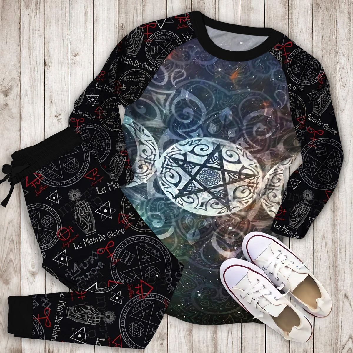 Wicca Pajama Set | Pajamas | Cotton Sleepwear Sets | Soft Long Sleeve Pjs | Raglan Shirt and Pants Set