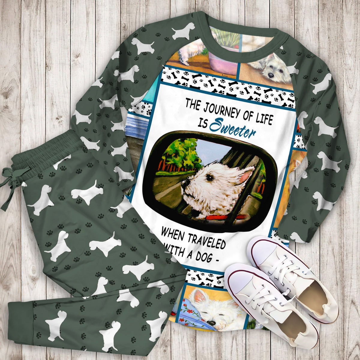 Westie Pajama Set | Pajamas | Cotton Sleepwear Sets | Soft Long Sleeve Pjs | Raglan Shirt and Pants Set