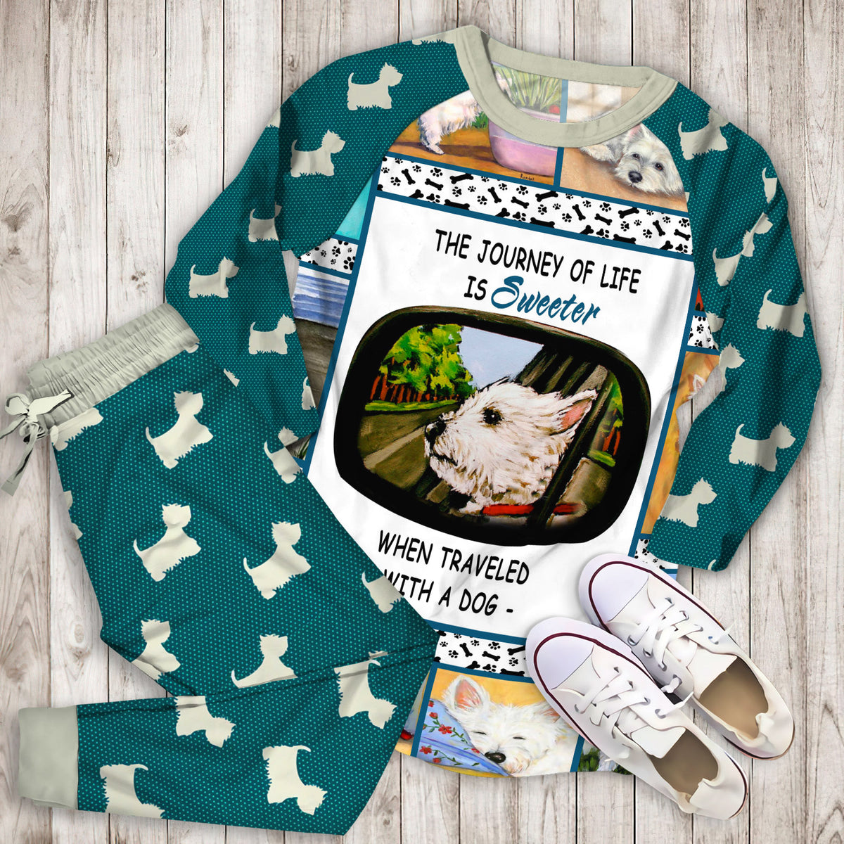 Westie Pajama Set | Pajamas | Cotton Sleepwear Sets | Soft Long Sleeve Pjs | Raglan Shirt and Pants Set