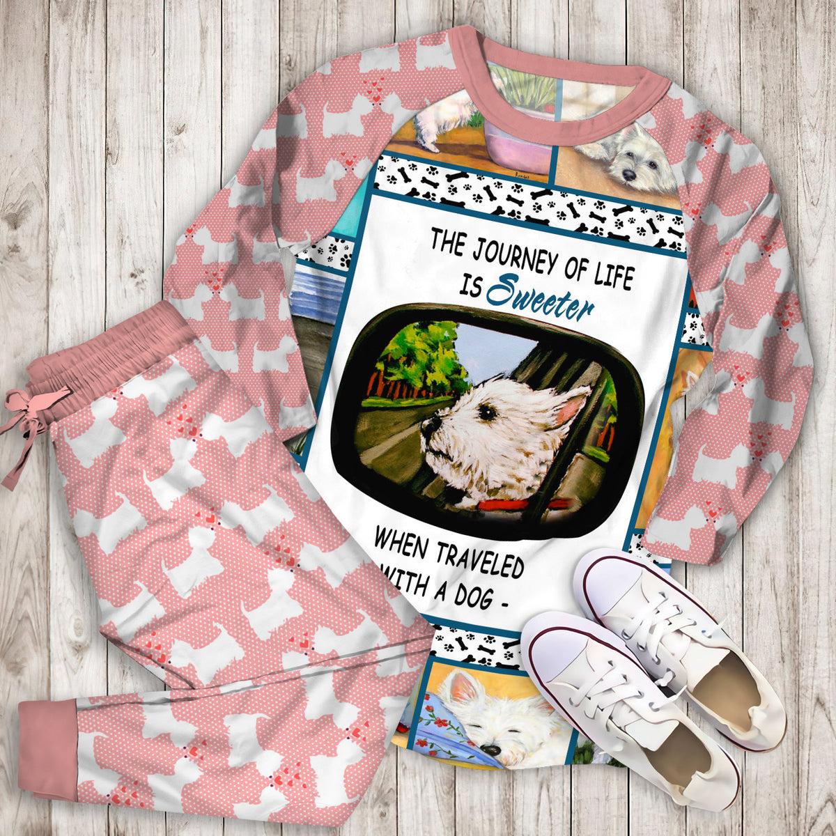 Westie Pajama Set | Pajamas | Cotton Sleepwear Sets | Soft Long Sleeve Pjs | Raglan Shirt and Pants Set