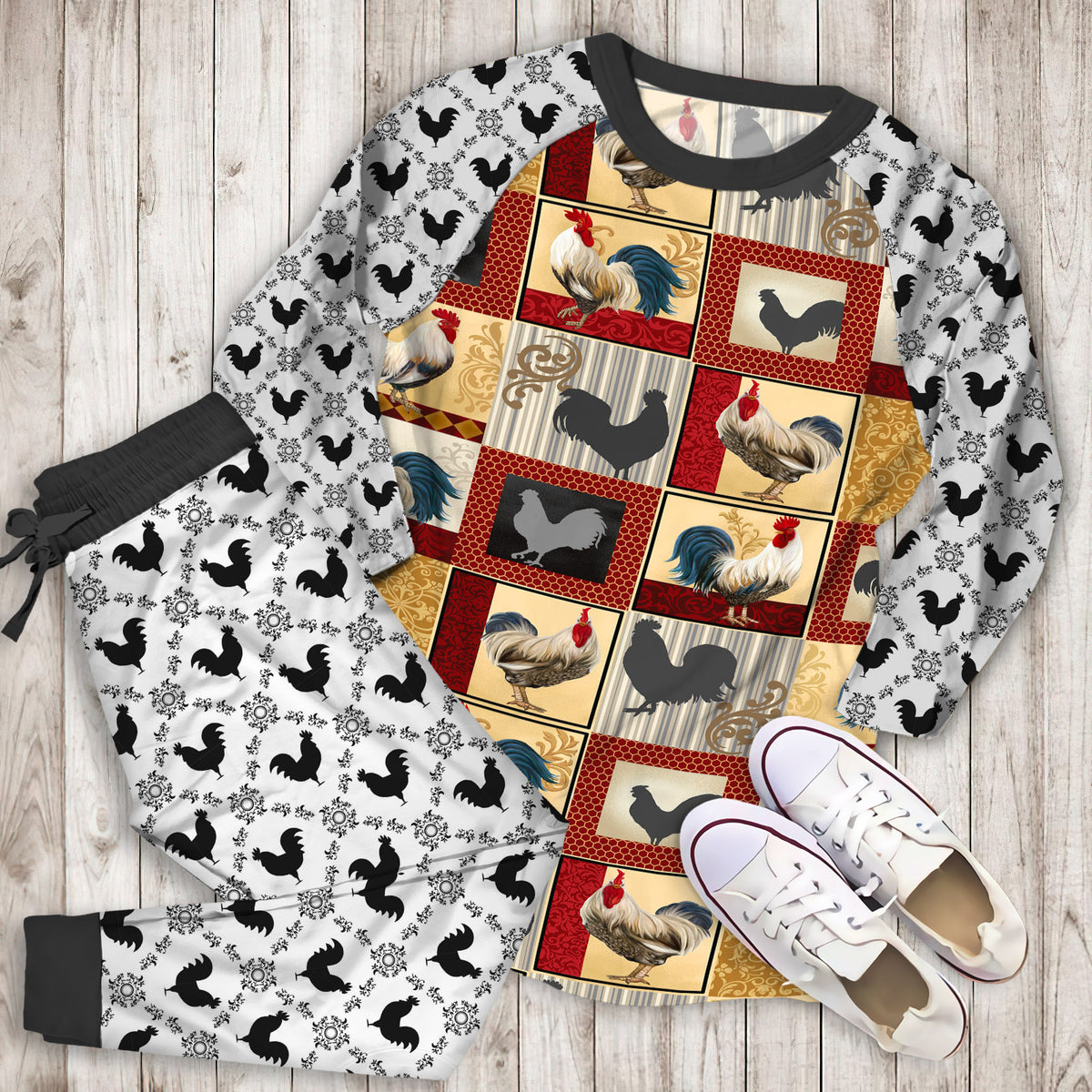 Rooster Pajama Set | Pajamas | Cotton Sleepwear Sets | Soft Long Sleeve Pjs | Raglan Shirt and Pants Set