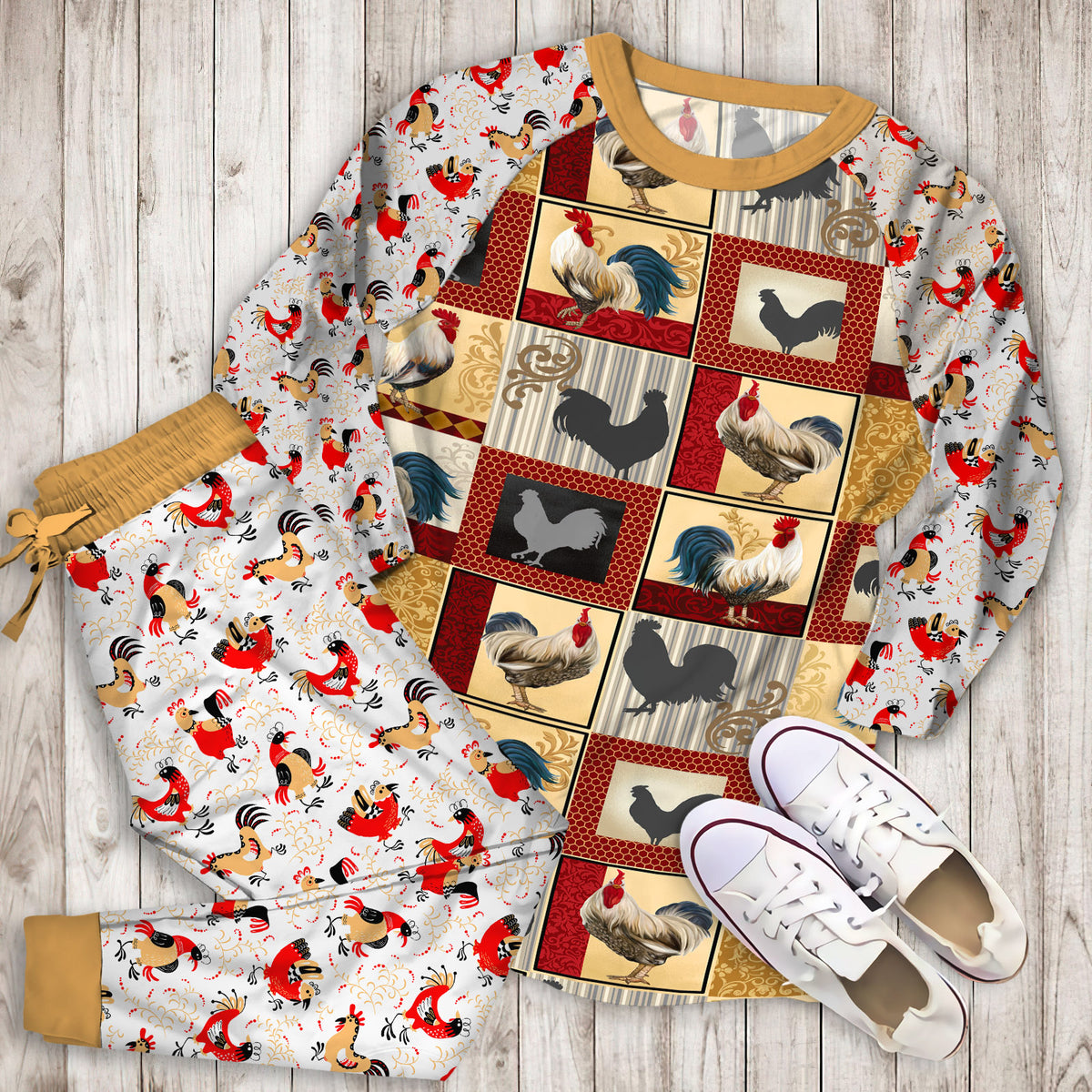 Rooster Pajama Set | Pajamas | Cotton Sleepwear Sets | Soft Long Sleeve Pjs | Raglan Shirt and Pants Set