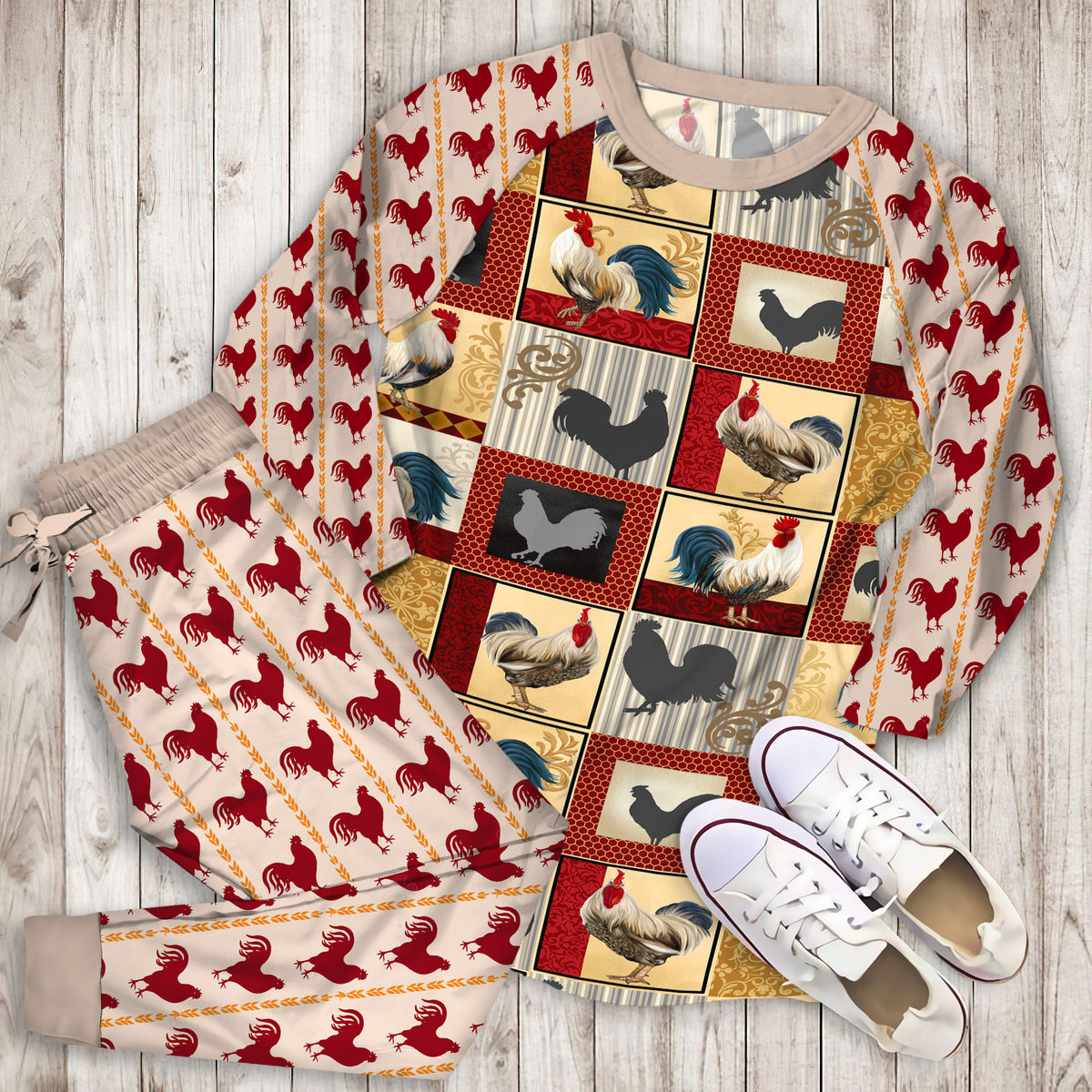Rooster Pajama Set | Pajamas | Cotton Sleepwear Sets | Soft Long Sleeve Pjs | Raglan Shirt and Pants Set