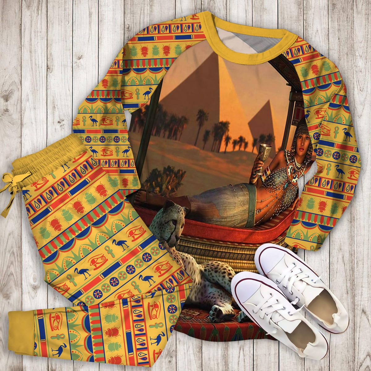 Ancient Egypt Pajama Set |Sleepwear Pjs Sets | Raglan Shirt Pants Set