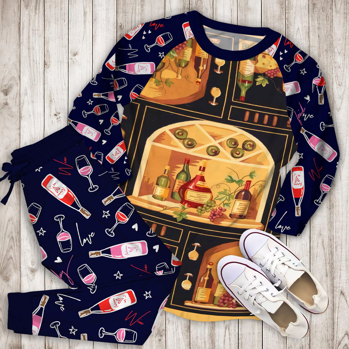 Wine Pajama Set | Pajamas | Cotton Sleepwear Sets | Soft Long Sleeve Pjs | Raglan Shirt and Pants Set