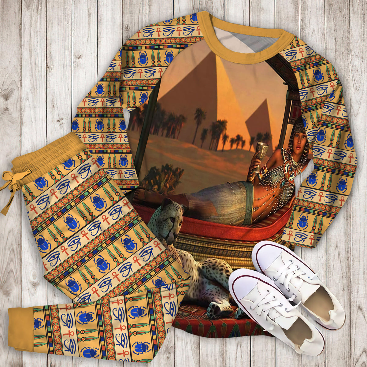 Ancient Egypt Pajama Set |Sleepwear Pjs Sets | Raglan Shirt Pants Set