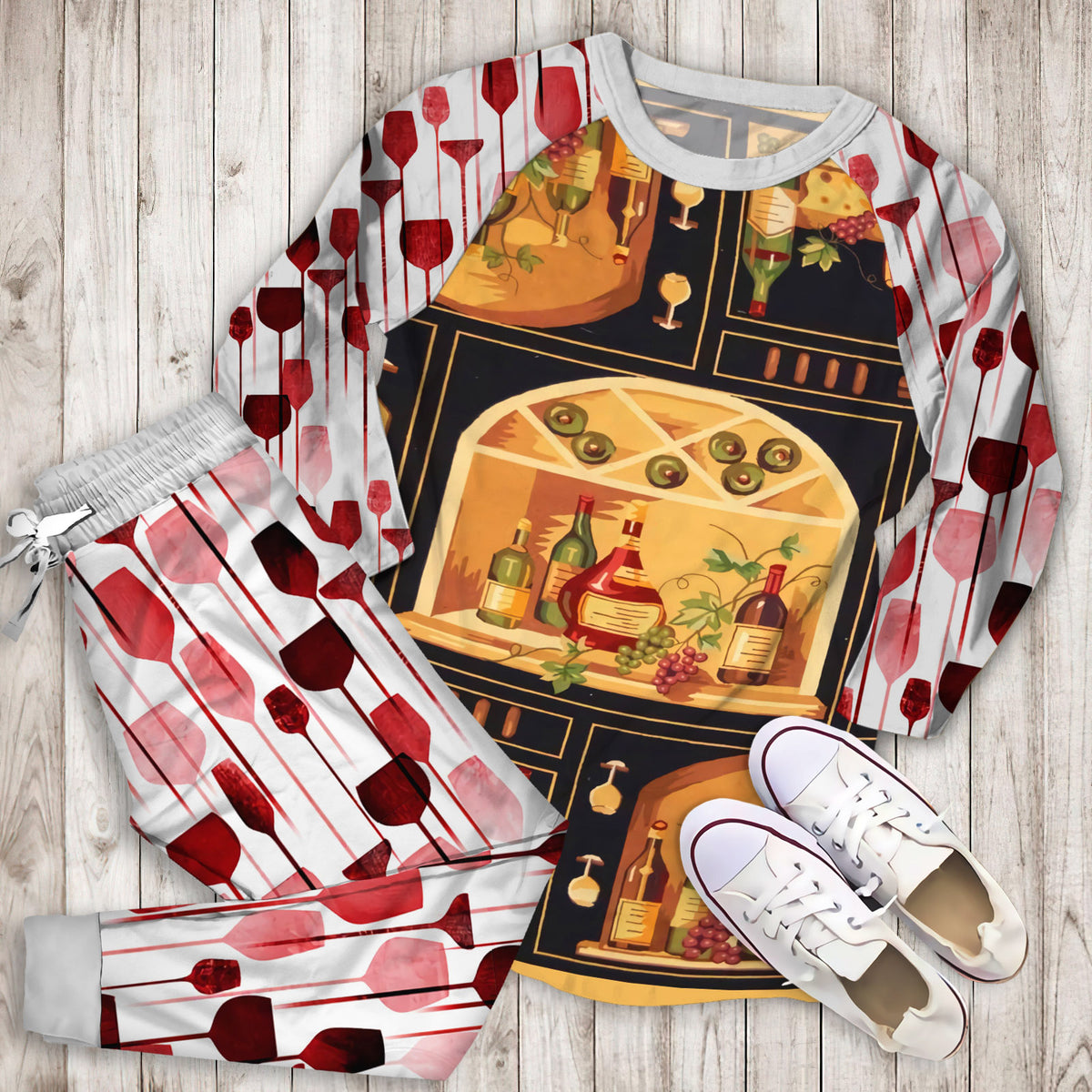 Wine Pajama Set | Pajamas | Cotton Sleepwear Sets | Soft Long Sleeve Pjs | Raglan Shirt and Pants Set