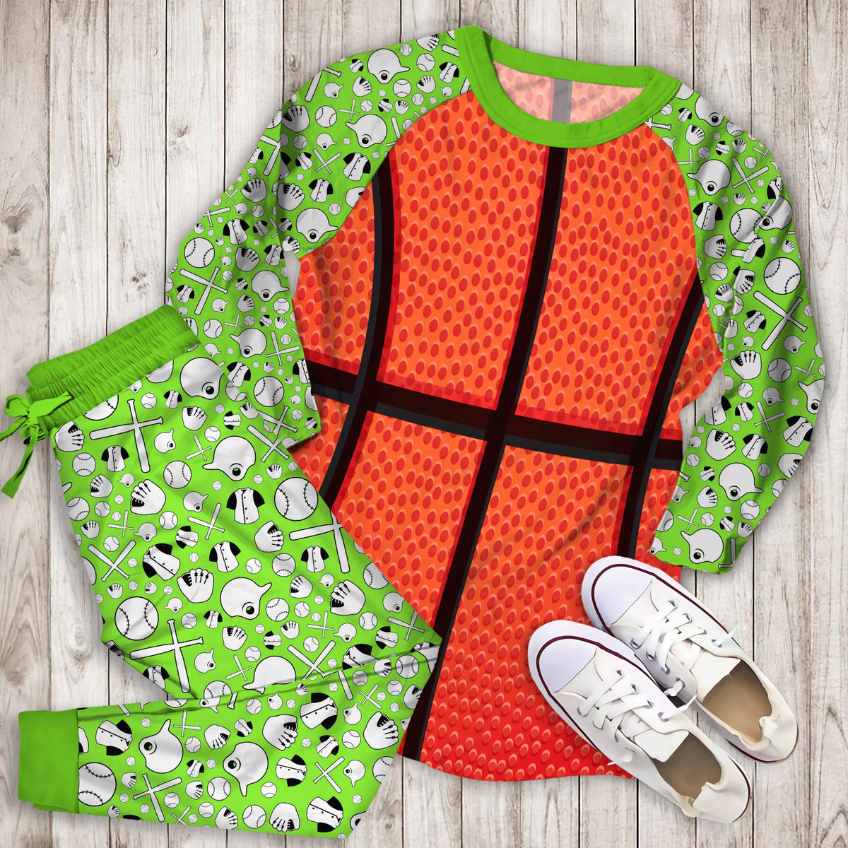 Basketball Pajama Set | Pajamas | Cotton Sleepwear Sets | Soft Long Sleeve Pjs | Raglan Shirt and Pants Set