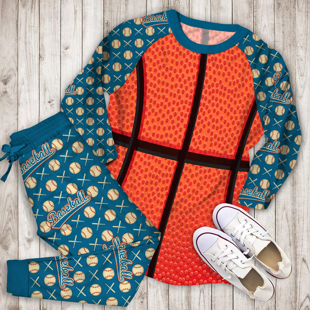 Basketball Pajama Set | Pajamas | Cotton Sleepwear Sets | Soft Long Sleeve Pjs | Raglan Shirt and Pants Set