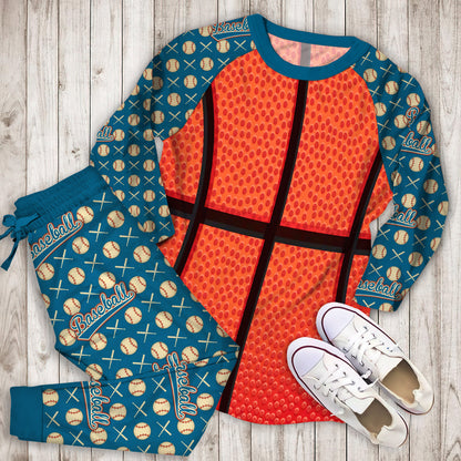 Basketball Pajama Set | Pajamas | Cotton Sleepwear Sets | Soft Long Sleeve Pjs | Raglan Shirt and Pants Set
