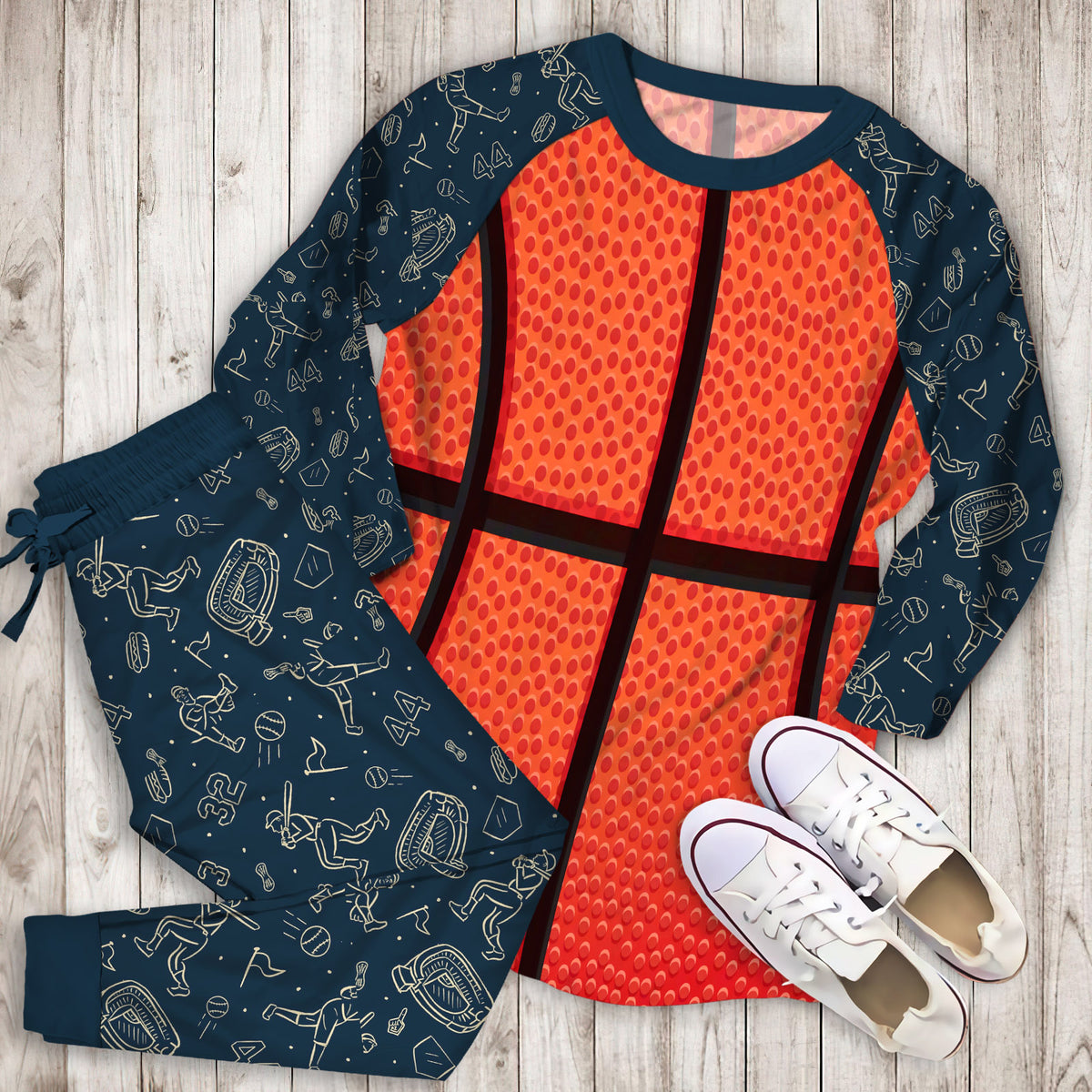 Basketball Pajama Set | Pajamas | Cotton Sleepwear Sets | Soft Long Sleeve Pjs | Raglan Shirt and Pants Set