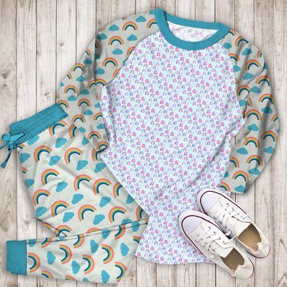 Rainbows Sky Pajama Set | Pajamas | Cotton Sleepwear Sets | Soft Long Sleeve Pjs | Raglan Shirt and Pants Set
