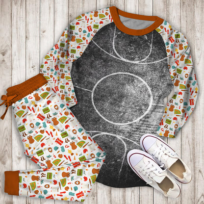 Black And White Grunge Basketball Court Pajama Set | Pajamas | Cotton Sleepwear Sets | Soft Long Sleeve Pjs | Raglan Shirt and Pants Set