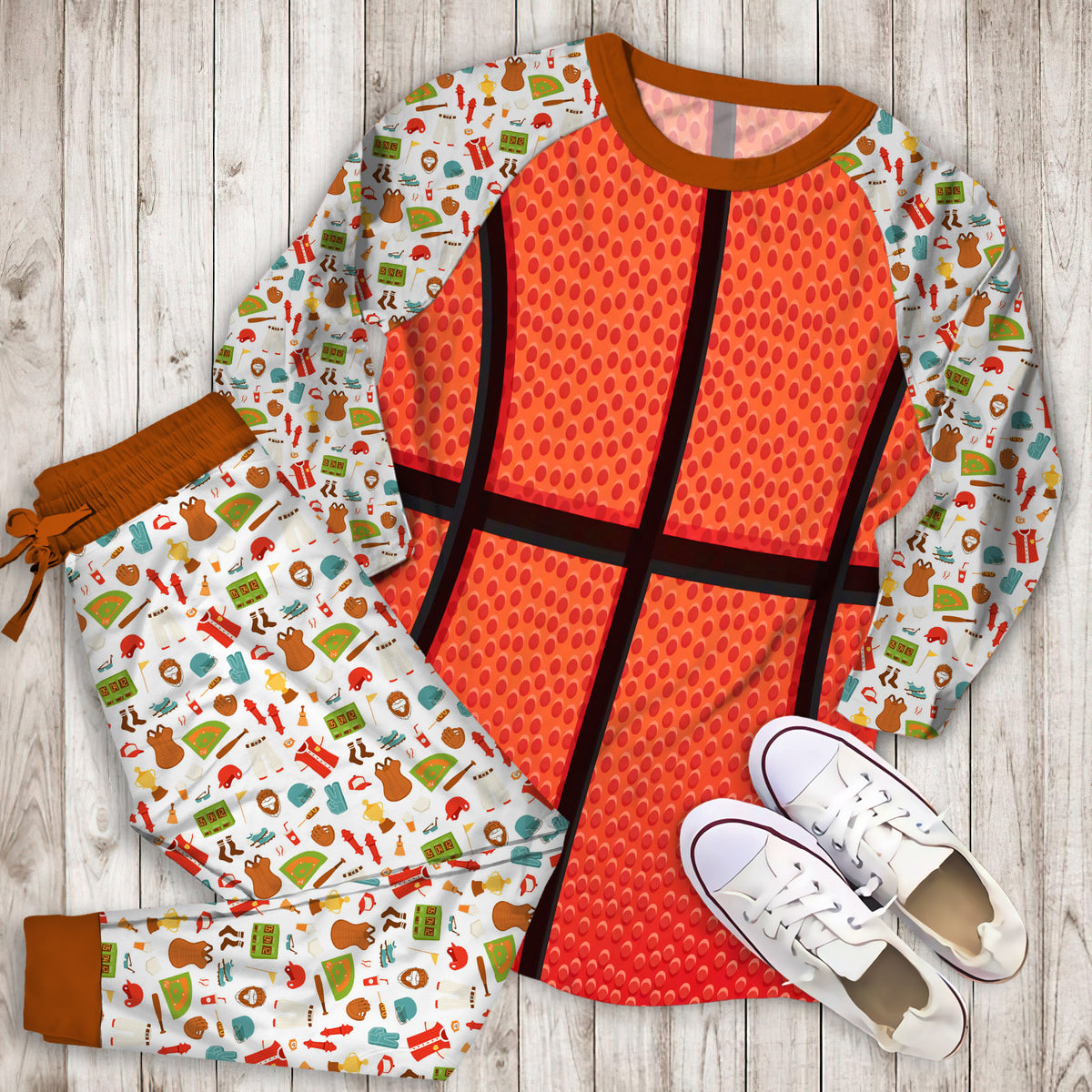 Basketball Pajama Set | Pajamas | Cotton Sleepwear Sets | Soft Long Sleeve Pjs | Raglan Shirt and Pants Set