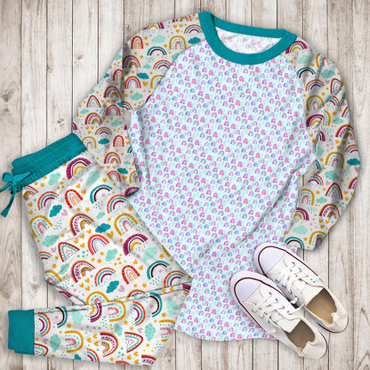 Rainbows Sky Pajama Set | Pajamas | Cotton Sleepwear Sets | Soft Long Sleeve Pjs | Raglan Shirt and Pants Set