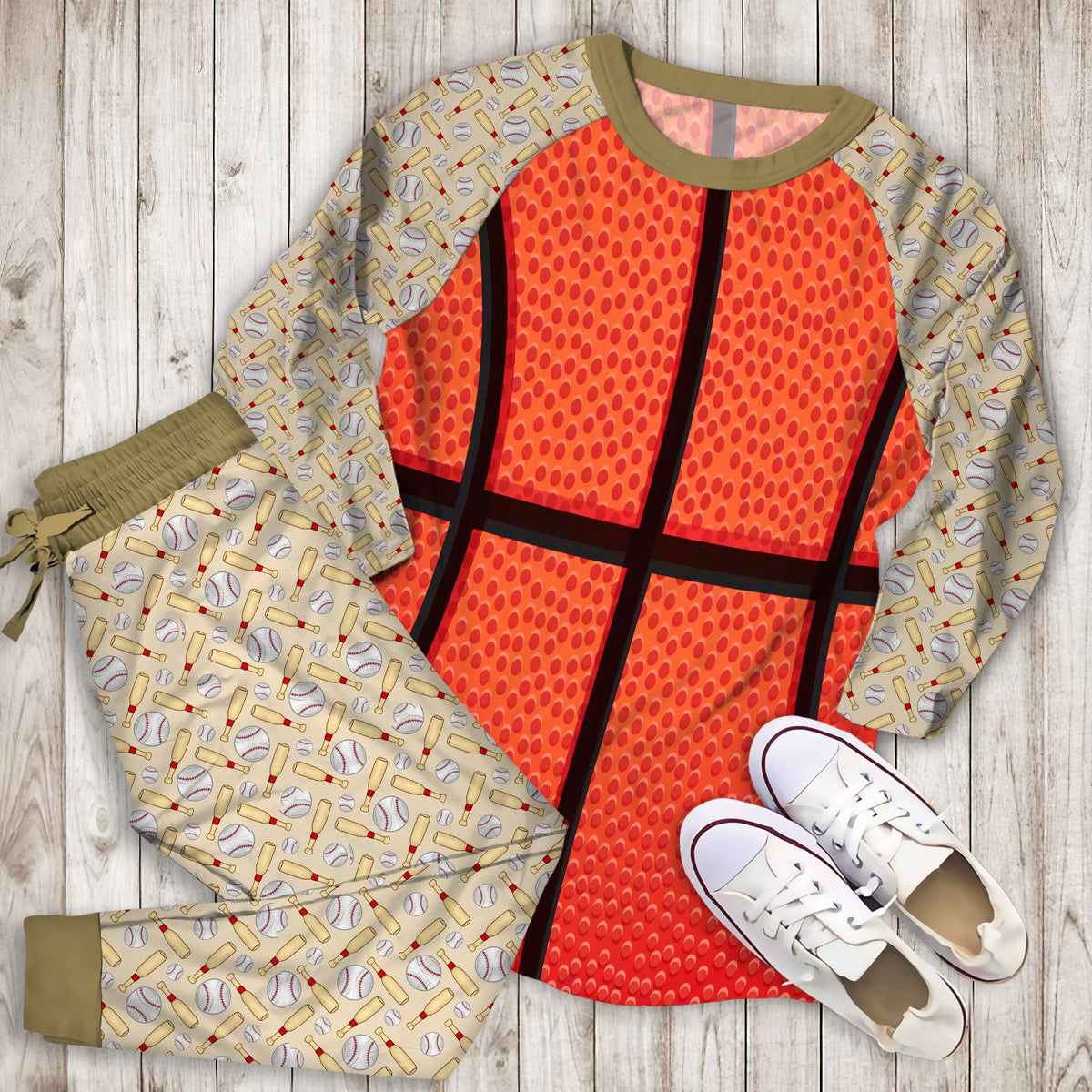 Basketball Pajama Set | Pajamas | Cotton Sleepwear Sets | Soft Long Sleeve Pjs | Raglan Shirt and Pants Set