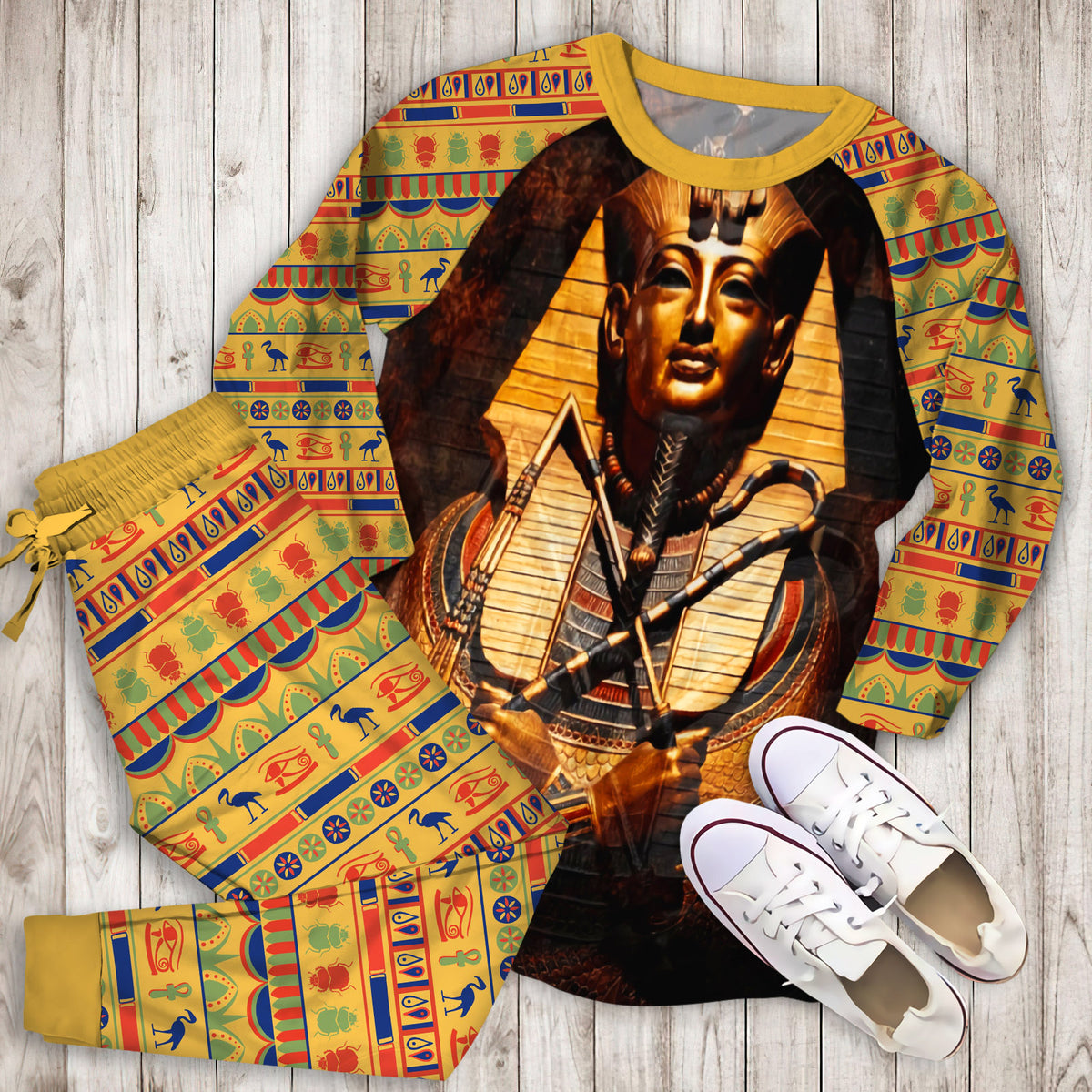 Pharaoh Ancient Egypt Pajama Set |Sleepwear Pjs Sets | Raglan Shirt Pants Set