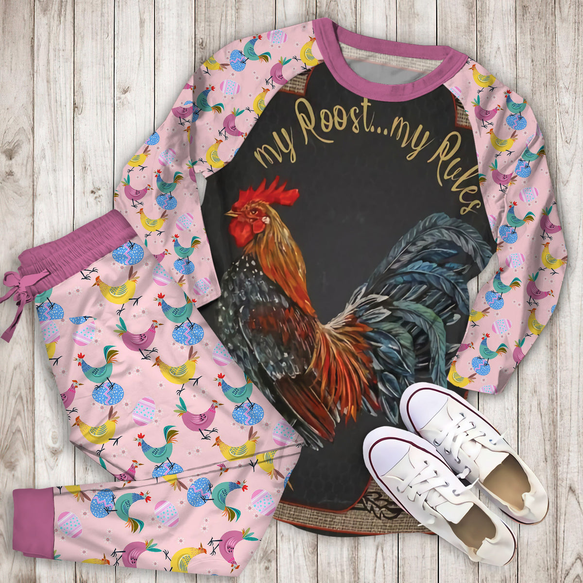 Chicken Pajama Set | Pajamas | Cotton Sleepwear Sets | Soft Long Sleeve Pjs | Raglan Shirt and Pants Set