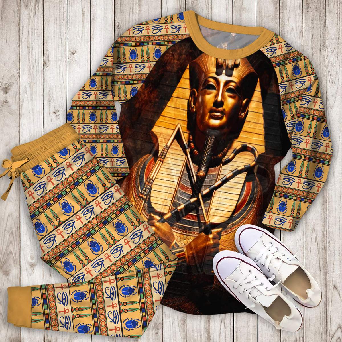 Pharaoh Ancient Egypt Pajama Set |Sleepwear Pjs Sets | Raglan Shirt Pants Set