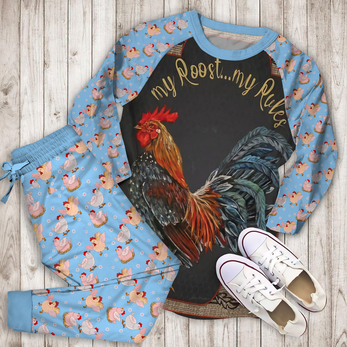 Chicken Pajama Set | Pajamas | Cotton Sleepwear Sets | Soft Long Sleeve Pjs | Raglan Shirt and Pants Set