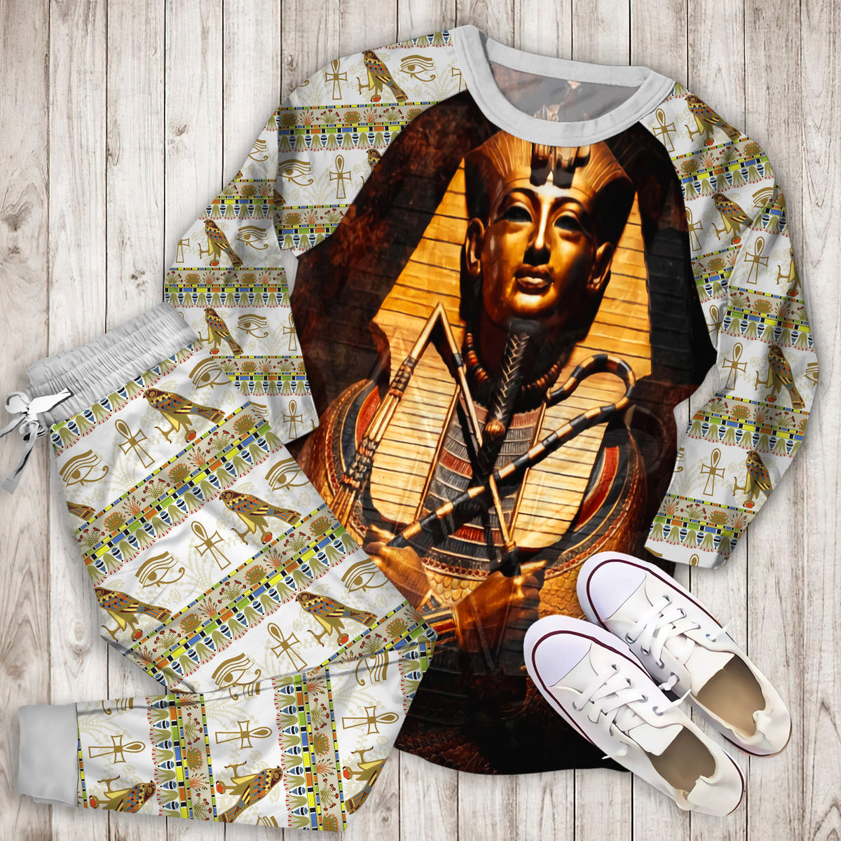 Pharaoh Ancient Egypt Pajama Set |Sleepwear Pjs Sets | Raglan Shirt Pants Set