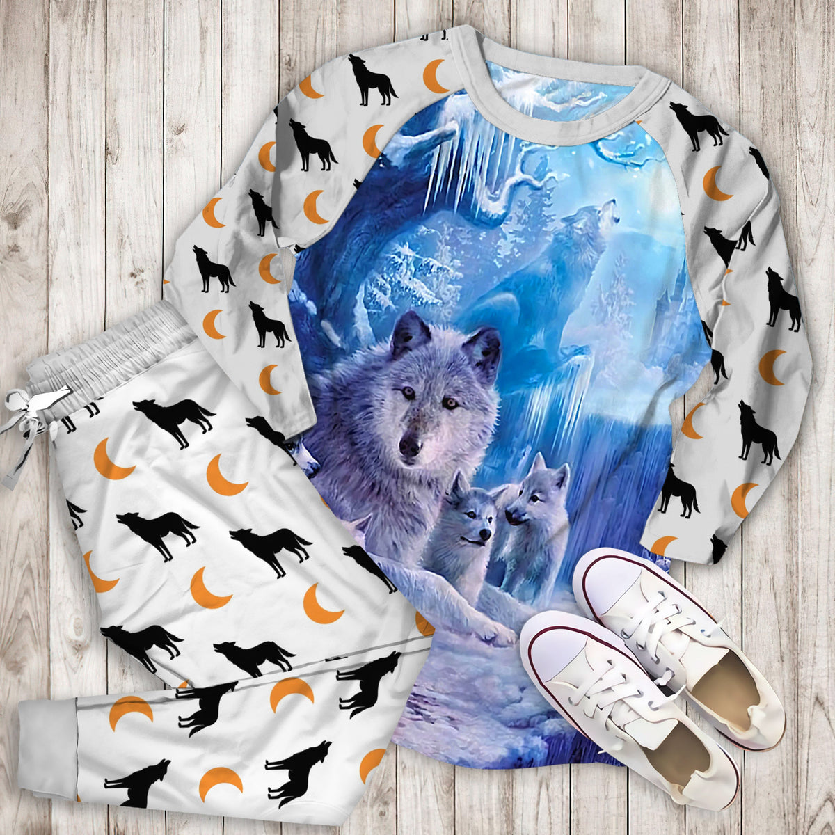 Wolf Pajama Set | Pajamas | Cotton Sleepwear Sets | Soft Long Sleeve Pjs | Raglan Shirt and Pants Set