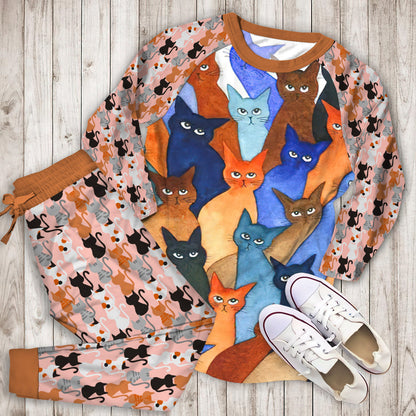 Cat Pajama Set | Pajamas | Cotton Sleepwear Sets | Soft Long Sleeve Pjs | Raglan Shirt and Pants Set