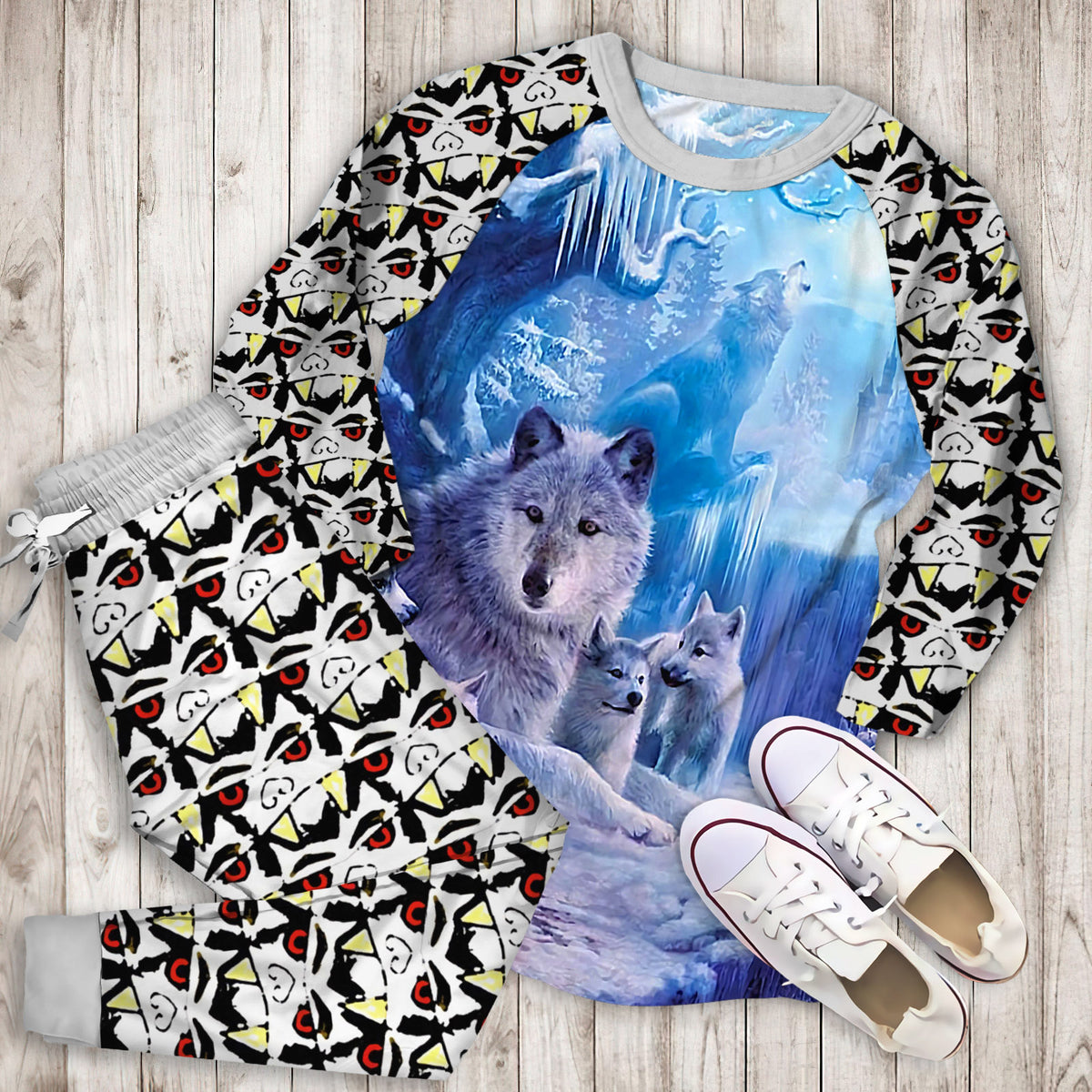 Wolf Pajama Set | Pajamas | Cotton Sleepwear Sets | Soft Long Sleeve Pjs | Raglan Shirt and Pants Set