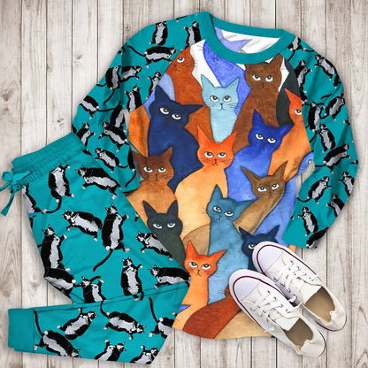 Cat Pajama Set | Pajamas | Cotton Sleepwear Sets | Soft Long Sleeve Pjs | Raglan Shirt and Pants Set