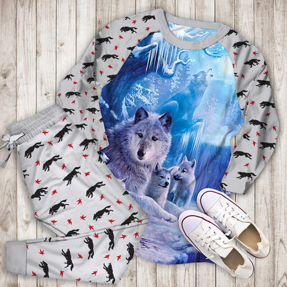 Wolf Pajama Set | Pajamas | Cotton Sleepwear Sets | Soft Long Sleeve Pjs | Raglan Shirt and Pants Set