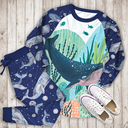 Blue Whale Pajama Set | Pajamas | Cotton Sleepwear Sets | Soft Long Sleeve Pjs | Raglan Shirt and Pants Set