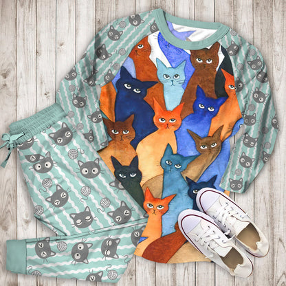 Cat Pajama Set | Pajamas | Cotton Sleepwear Sets | Soft Long Sleeve Pjs | Raglan Shirt and Pants Set