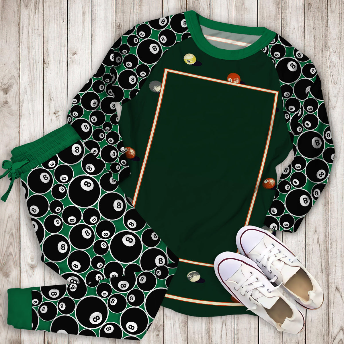 Billiard Pajama Set | Pajamas | Cotton Sleepwear Sets | Soft Long Sleeve Pjs | Raglan Shirt and Pants Set
