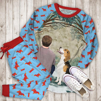 Beagle Circle Tree Pajama Set |Sleepwear Pjs Sets | Raglan Shirt Pants Set