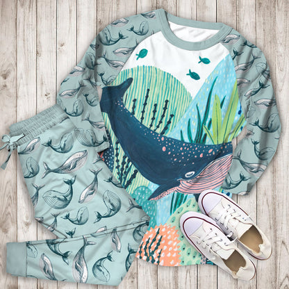 Blue Whale Pajama Set | Pajamas | Cotton Sleepwear Sets | Soft Long Sleeve Pjs | Raglan Shirt and Pants Set