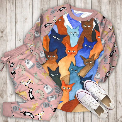 Cat Pajama Set | Pajamas | Cotton Sleepwear Sets | Soft Long Sleeve Pjs | Raglan Shirt and Pants Set