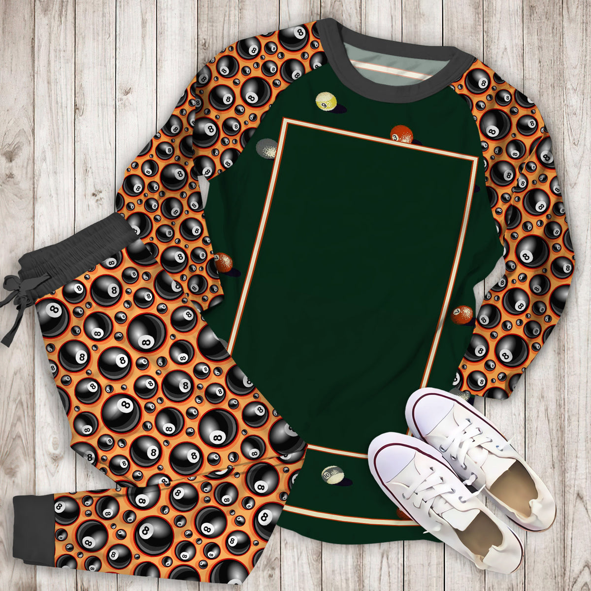 Billiard Pajama Set | Pajamas | Cotton Sleepwear Sets | Soft Long Sleeve Pjs | Raglan Shirt and Pants Set