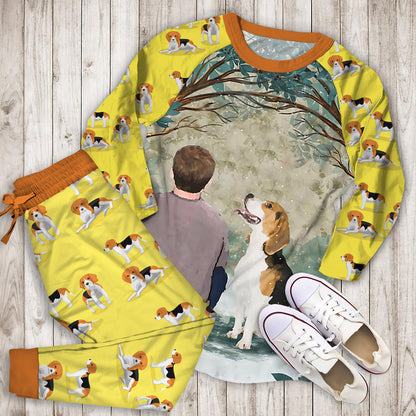 Beagle Circle Tree Pajama Set |Sleepwear Pjs Sets | Raglan Shirt Pants Set