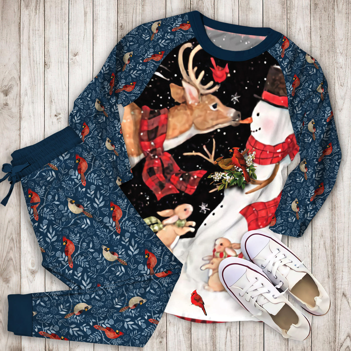 Cardinals Snow Water Pajama Set | Pajamas | Cotton Sleepwear Sets | Soft Long Sleeve Pjs | Raglan Shirt and Pants Set