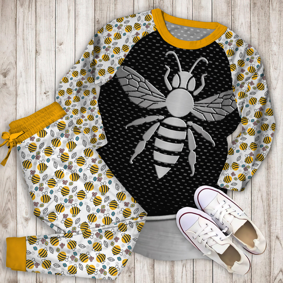 Bee SilPajama Set | Pajamas | Cotton Sleepwear Sets | Soft Long Sleeve Pjs | Raglan Shirt and Pants Set