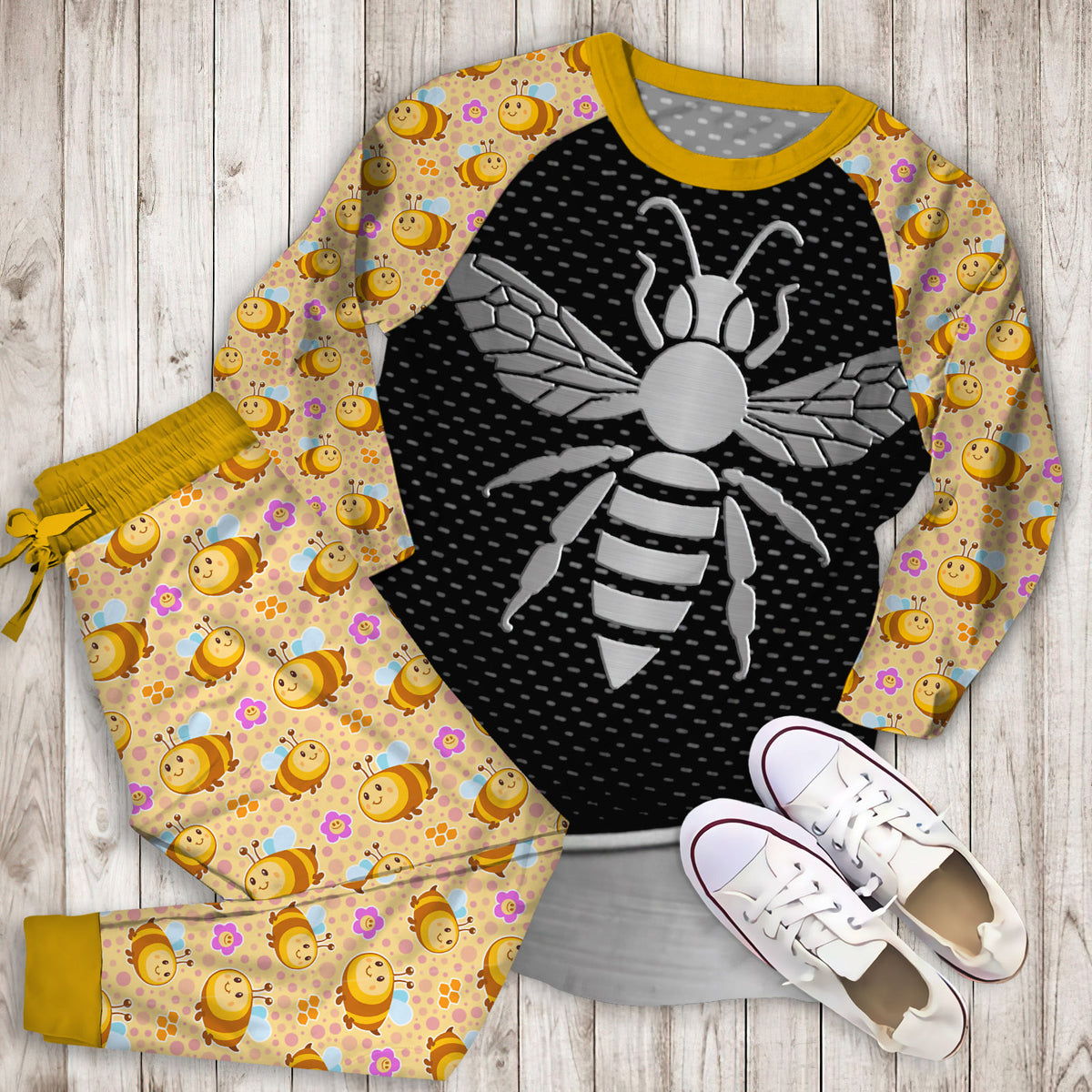 Bee SilPajama Set | Pajamas | Cotton Sleepwear Sets | Soft Long Sleeve Pjs | Raglan Shirt and Pants Set
