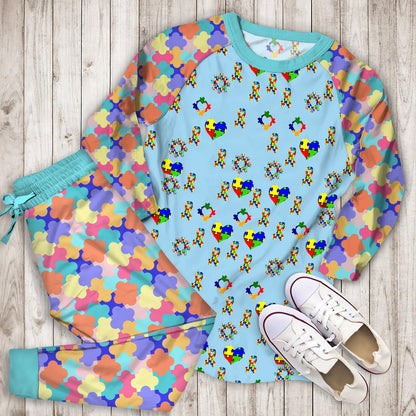Autism Awareness On Blue Pajama Set | Pajamas | Cotton Sleepwear Sets | Soft Long Sleeve Pjs | Raglan Shirt and Pants Set