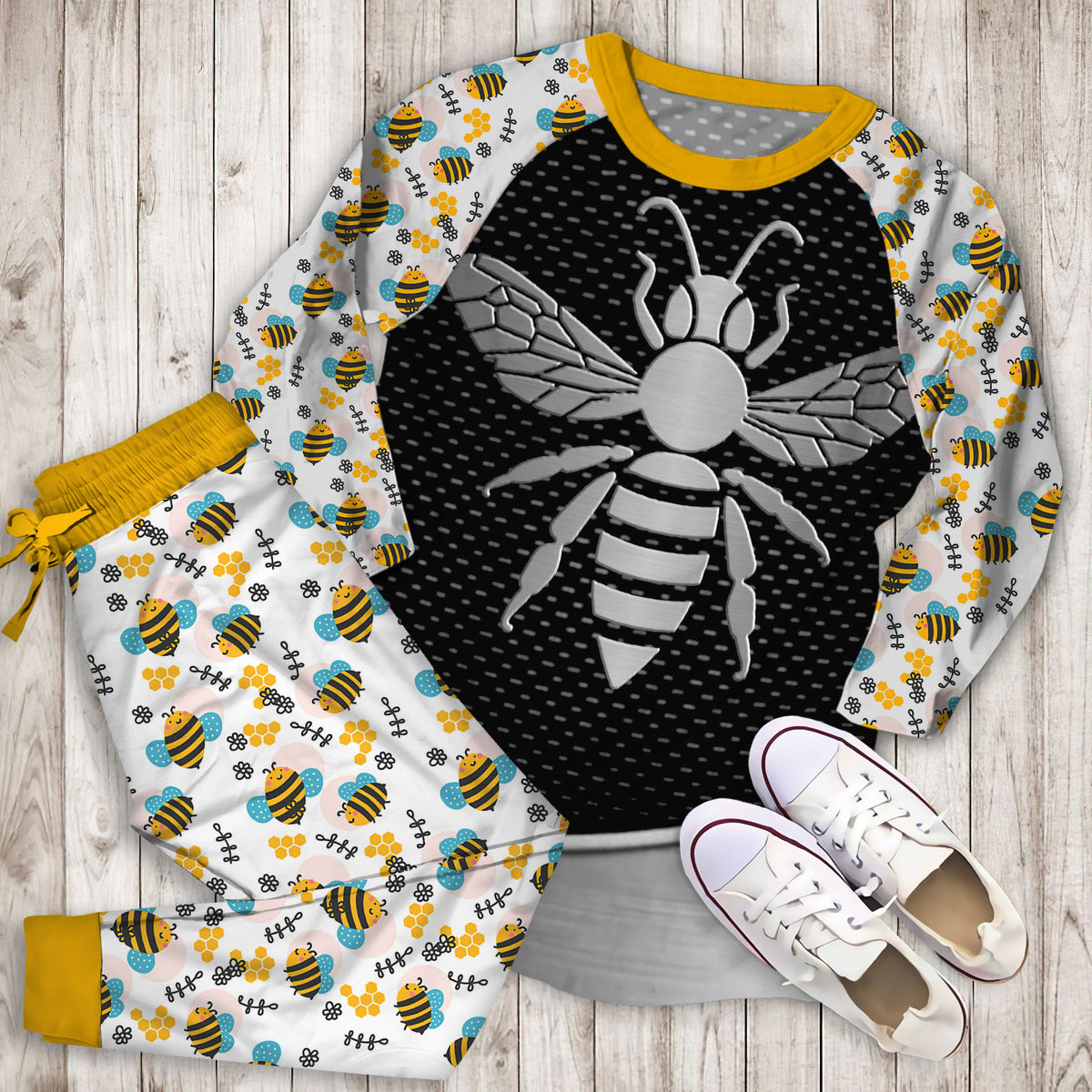 Bee SilPajama Set | Pajamas | Cotton Sleepwear Sets | Soft Long Sleeve Pjs | Raglan Shirt and Pants Set