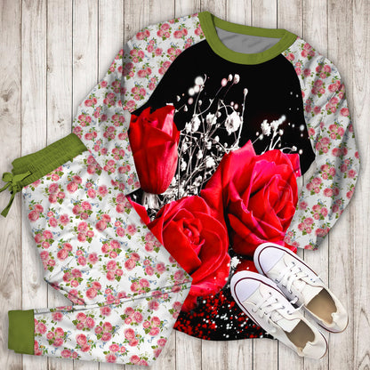 Roses Pajama Set | Pajamas | Cotton Sleepwear Sets | Soft Long Sleeve Pjs | Raglan Shirt and Pants Set