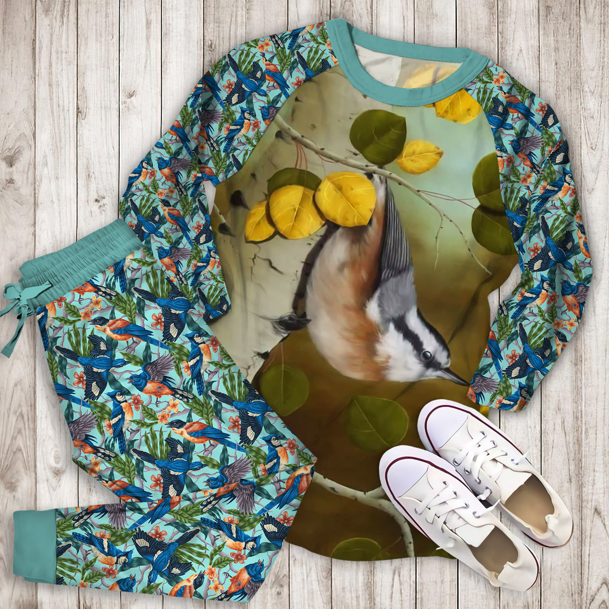 Bird Pajama Set | Pajamas | Cotton Sleepwear Sets | Soft Long Sleeve Pjs | Raglan Shirt and Pants Set