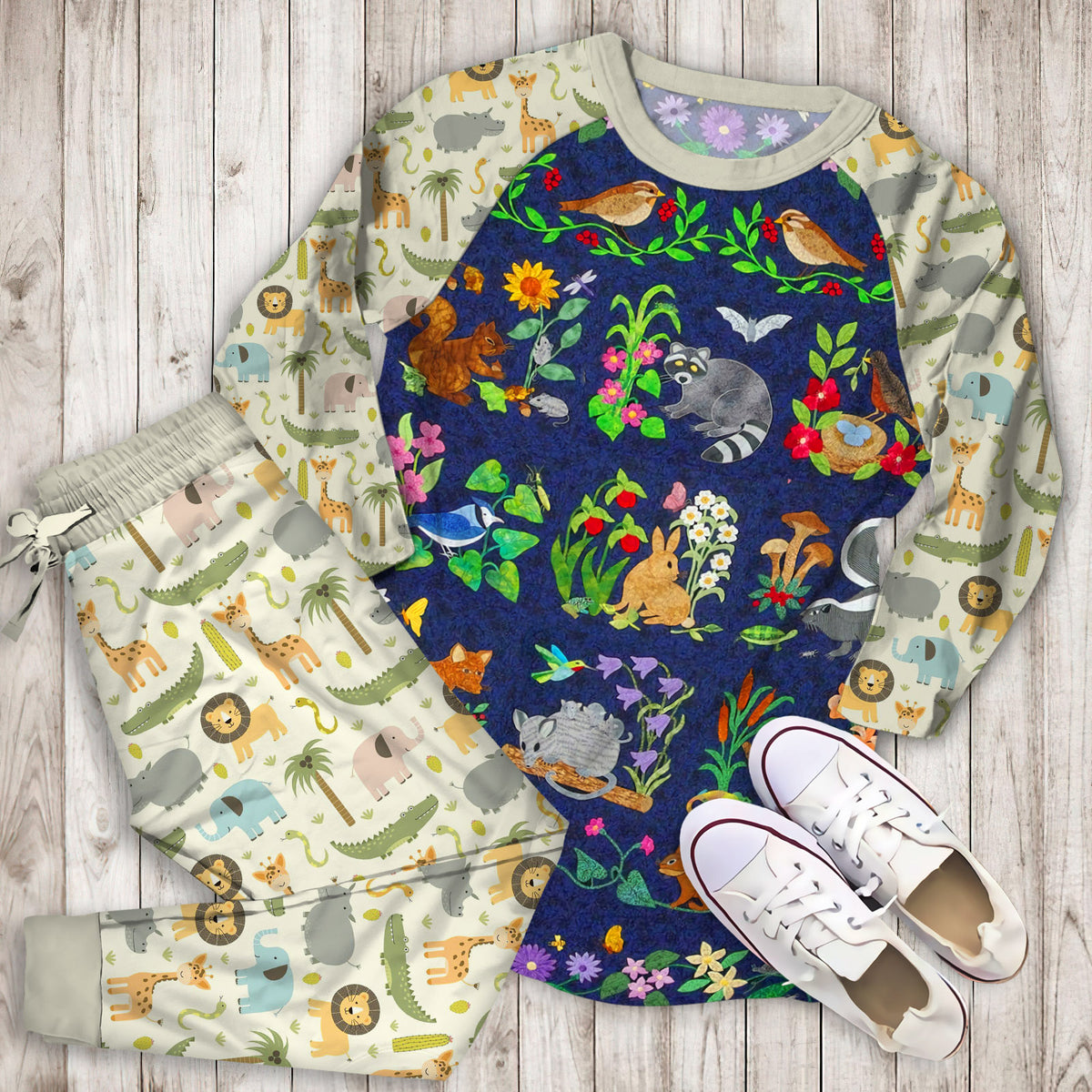 Animal Pajama Set | Pajamas | Cotton Sleepwear Sets | Soft Long Sleeve Pjs | Raglan Shirt and Pants Set
